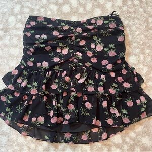 Cotton Candy Black and Pink Floral Mini Skirt